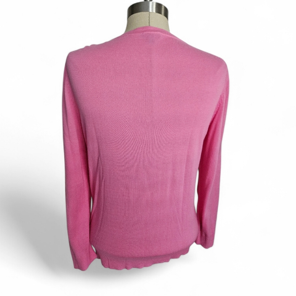 TALBOTS Pink Ruffle Front Gold Button Knit Cardigan | SZ M - Picture 3 of 7